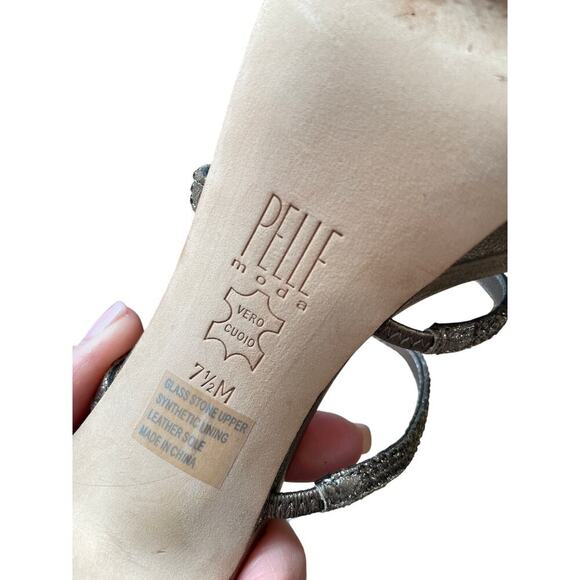 Pelle Moda Vinton Pewter Metallic Stone Strappy Heels 7 1/2 M - Picture 4 of 7